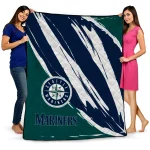 seattle mariners stroke art navy blue white quilt blanket best selling