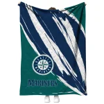 seattle mariners stroke art navy blue white quilt blanket best selling