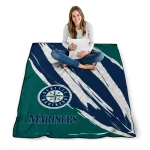 seattle mariners stroke art navy blue white quilt blanket best selling