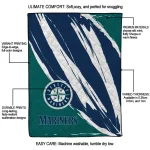 seattle mariners stroke art navy blue white quilt blanket best selling