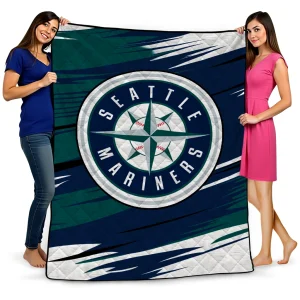 seattle mariners wild lines navy blue white quilt blanket best selling