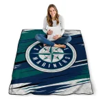 seattle mariners wild lines navy blue white quilt blanket best selling