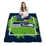 seattle seahawks block border blue quilt blanket best selling