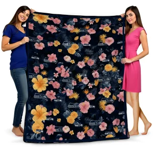 seattle seahawks hibiscus foliage blue quilt blanket best selling