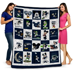 seattle seahawks mickey pattern blue white quilt blanket best selling