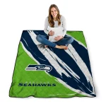 seattle seahawks stroke art blue white quilt blanket best selling