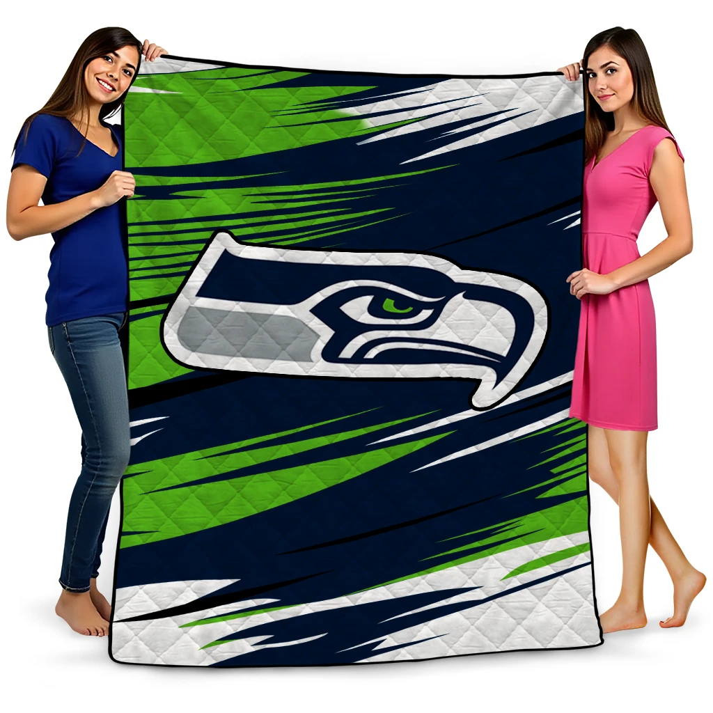 seattle seahawks wild lines blue white quilt blanket best selling