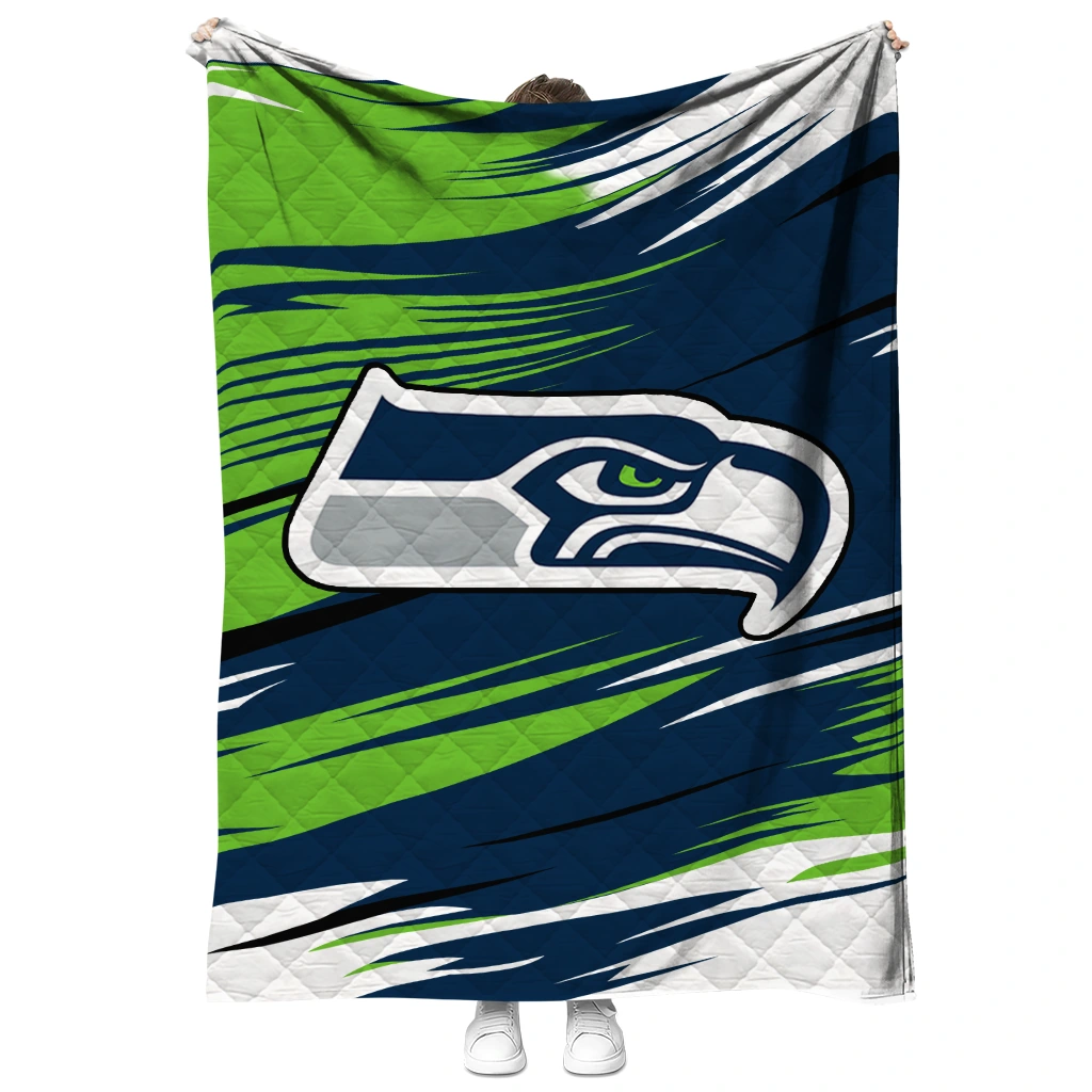 seattle seahawks wild lines blue white quilt blanket fashion forward