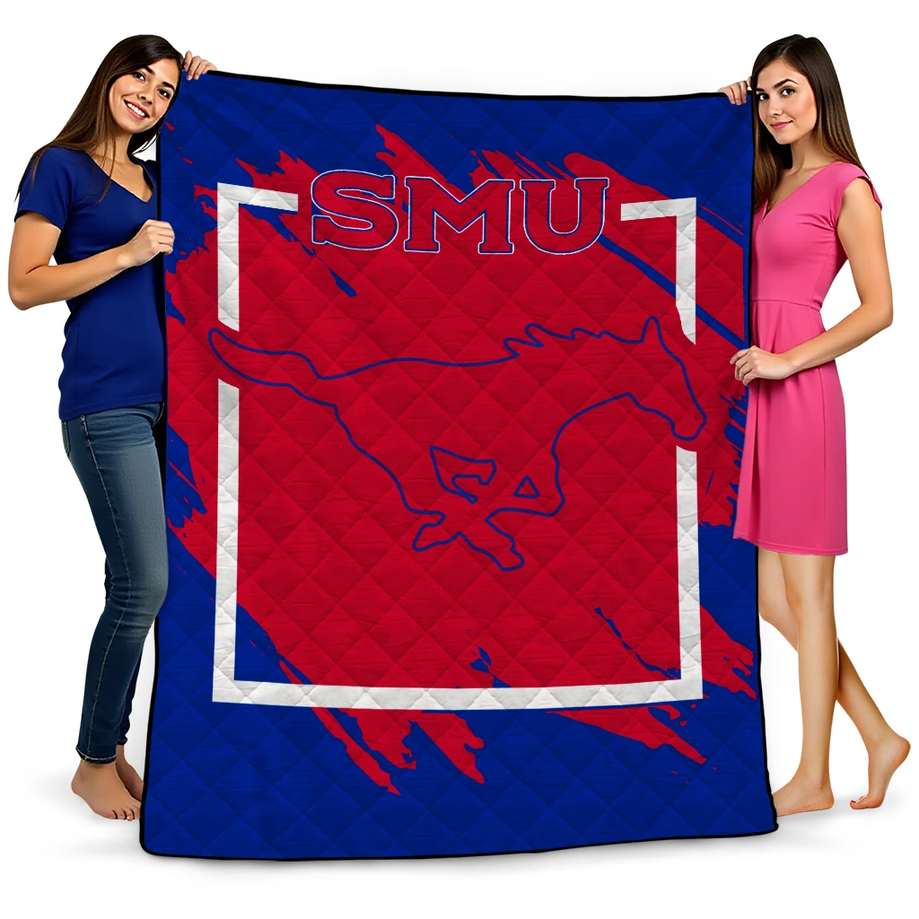 smu mustangs block border blue quilt blanket best selling smu mustangs block border blue quilt blanket best selling