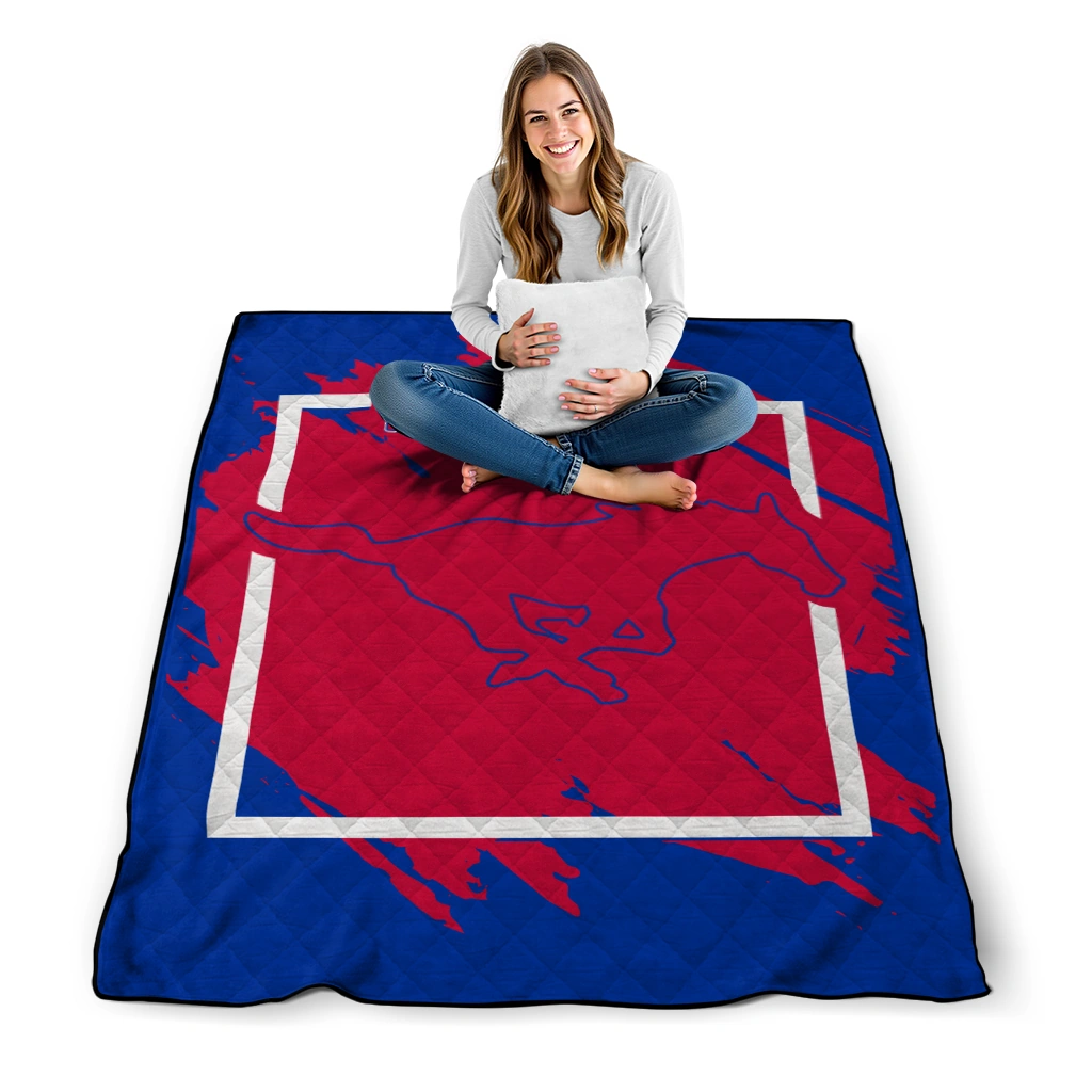 smu mustangs block border blue quilt blanket high quality smu mustangs block border blue quilt blanket high quality