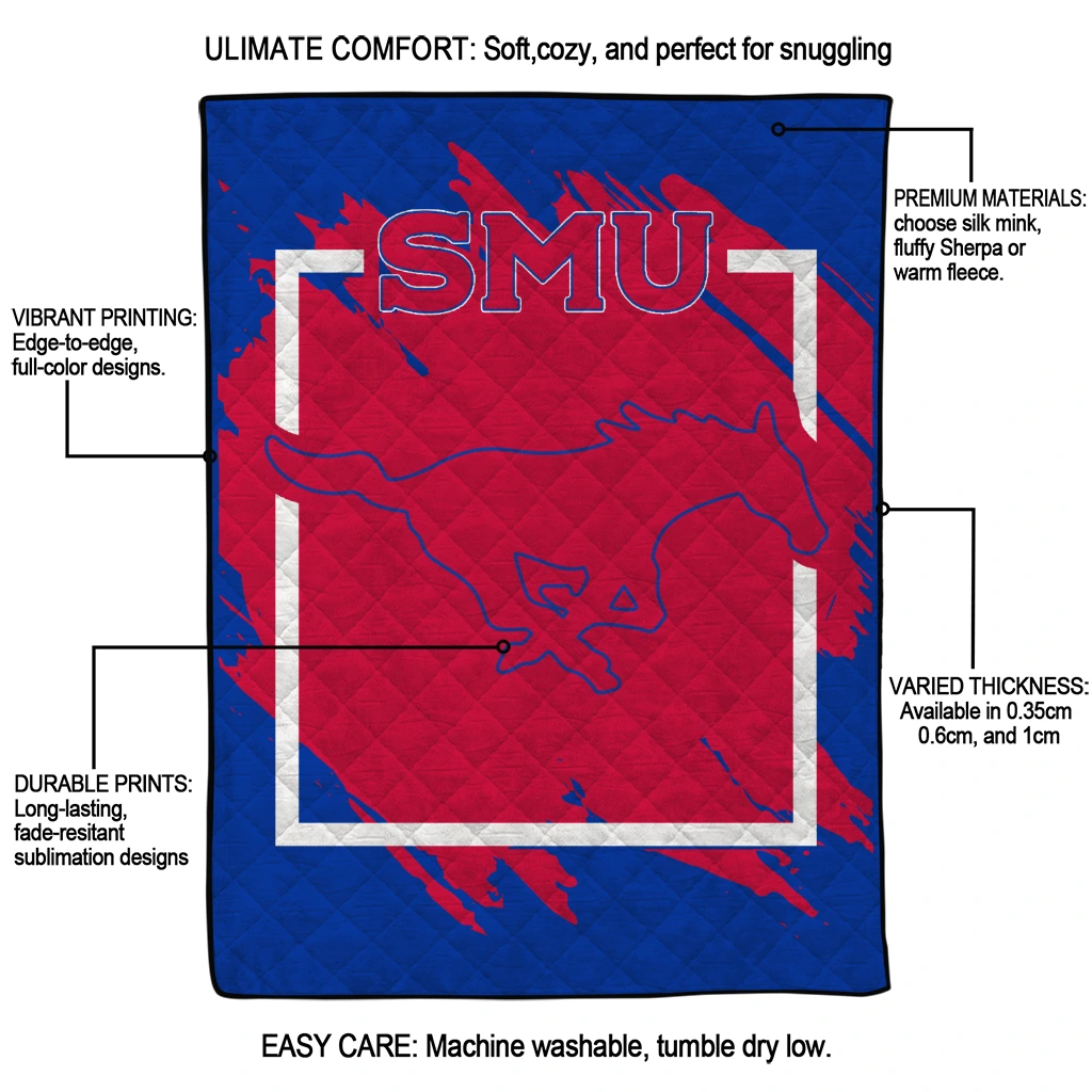 smu mustangs block border blue quilt blanket latest model smu mustangs block border blue quilt blanket latest model