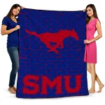 smu mustangs brick grid blue quilt blanket best selling