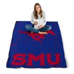smu mustangs brick grid blue quilt blanket best selling