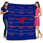 smu mustangs handdrawn stripes blue quilt blanket best selling