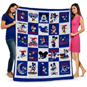 smu mustangs mickey mouse motif blue white quilt blanket best selling