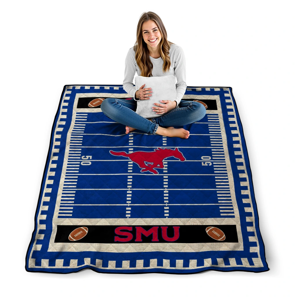 smu mustangs mickey player blue quilt blanket high quality smu mustangs mickey player blue quilt blanket high quality