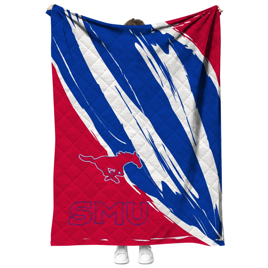 smu mustangs stroke art blue white quilt blanket fashion forward