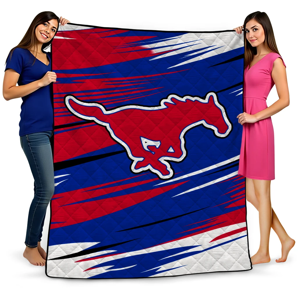 smu mustangs wild lines blue white quilt blanket best selling
