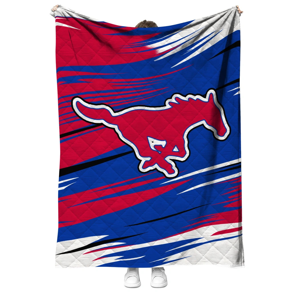 smu mustangs wild lines blue white quilt blanket fashion forward