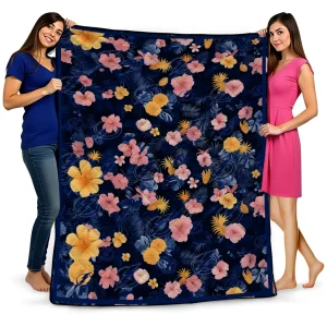 tampa bay lightning hibiscus foliage blue quilt blanket best selling