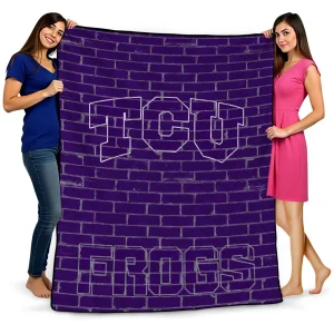 tcu horned frogs brick grid purple quilt blanket best selling