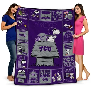 tcu horned frogs snoopy love purple quilt blanket best selling