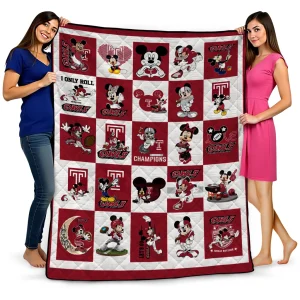 temple owls mickey mouse motif red white quilt blanket best selling