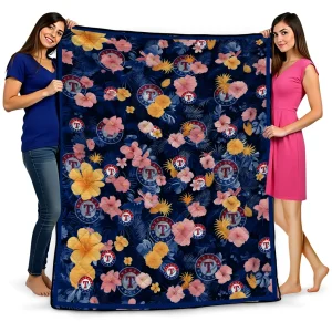 texas rangers hibiscus foliage blue quilt blanket best selling