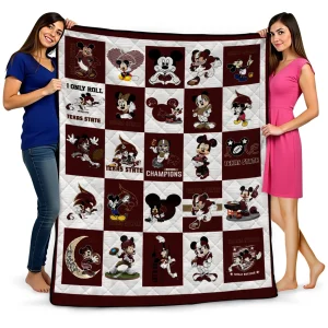 texas state bobcats mickey mouse motif maroon white quilt blanket best selling