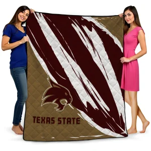 texas state bobcats stroke art maroon white quilt blanket best selling