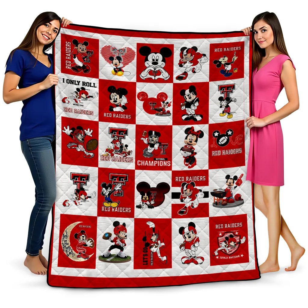 texas tech red raiders mickey mouse motif red white quilt blanket best selling