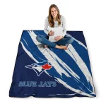 toronto blue jays stroke art blue white quilt blanket best selling