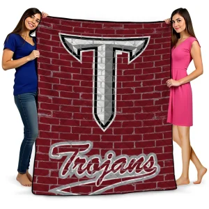 troy trojans brick grid red quilt blanket best selling