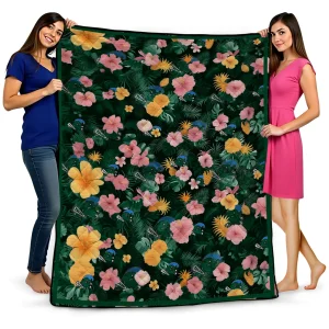 tulane green wave hibiscus foliage green quilt blanket best selling