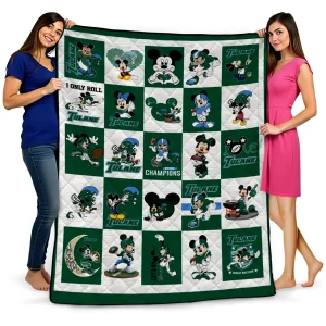 tulane green wave mickey mouse motif green white quilt blanket best selling