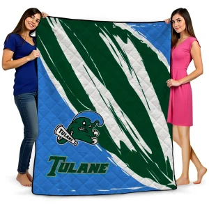 tulane green wave stroke art green white quilt blanket best selling