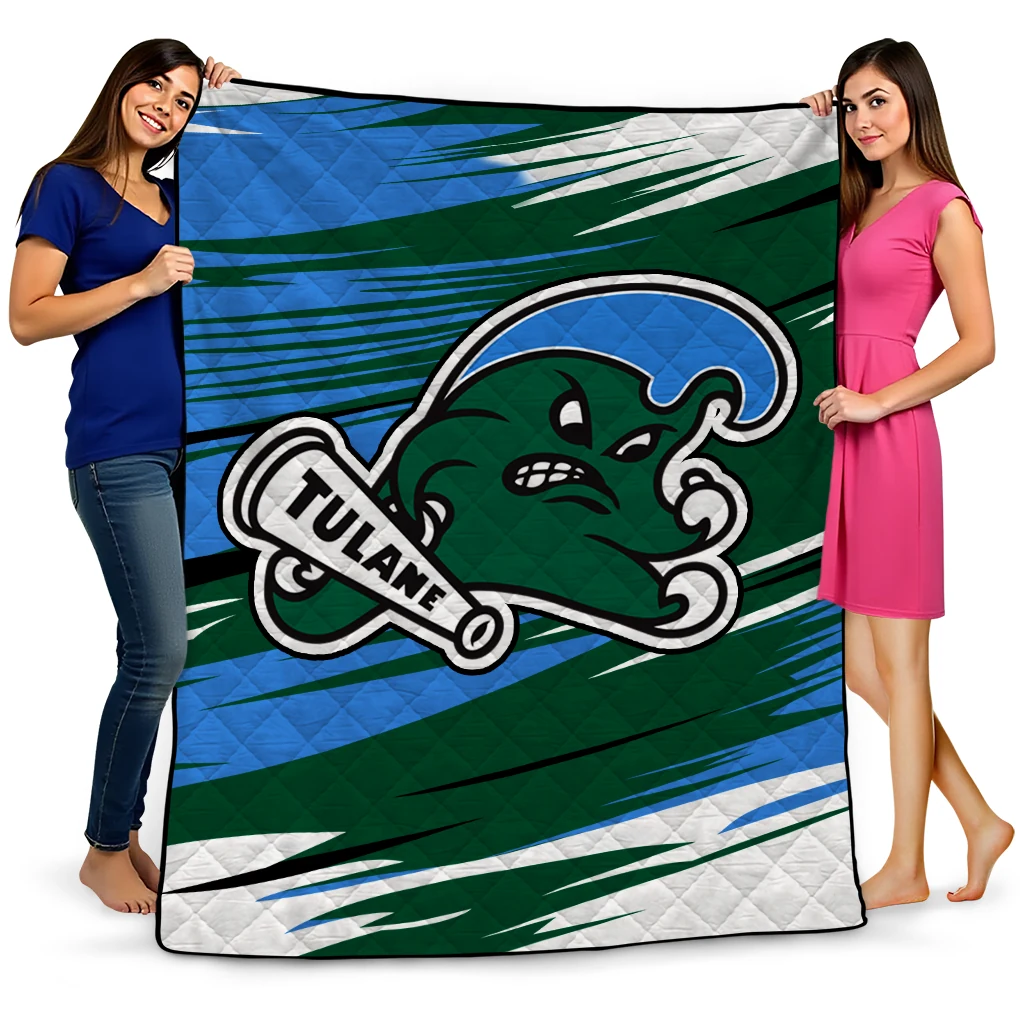 tulane green wave wild lines green white quilt blanket best selling