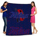 tulsa golden hurricane brick grid blue quilt blanket best selling