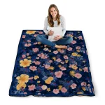 tulsa golden hurricane hibiscus foliage blue quilt blanket best selling