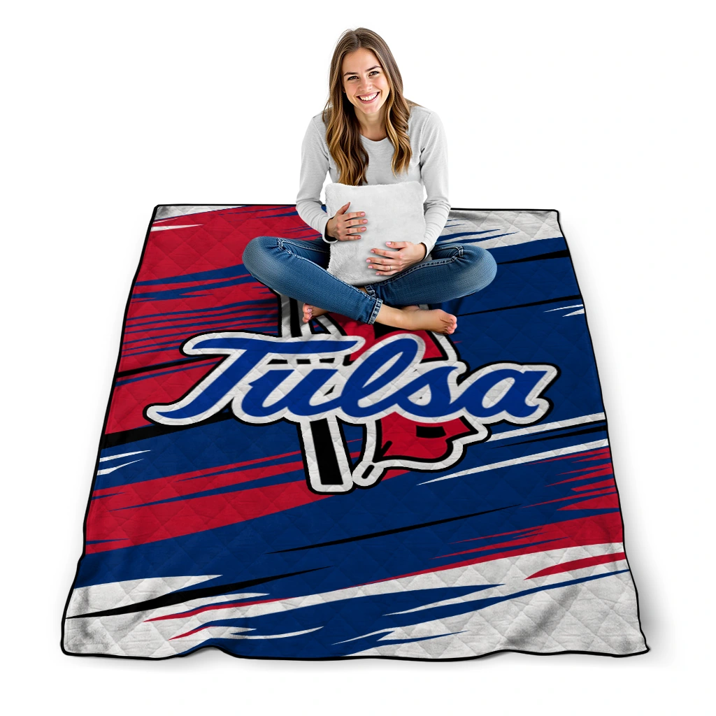 tulsa golden hurricane wild lines blue white quilt blanket high quality tulsa golden hurricane wild lines blue white quilt blanket high quality