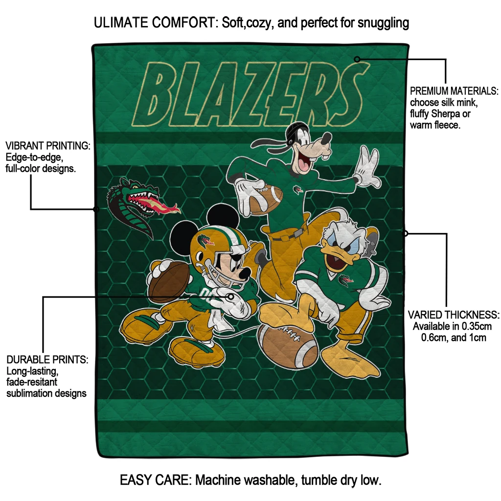 uab blazers disney football green quilt blanket latest model uab blazers disney football green quilt blanket latest model