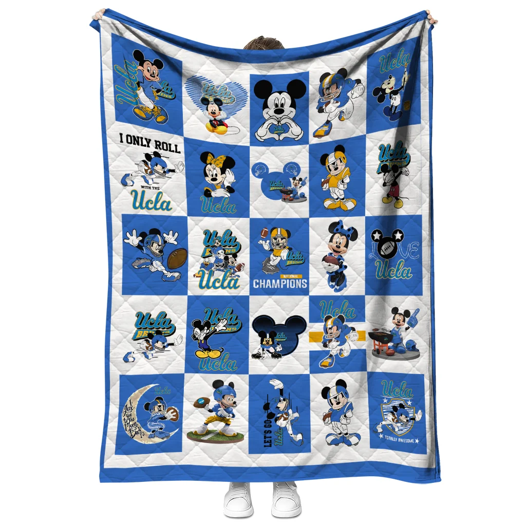 ucla bruins mickey mouse motif blue white quilt blanket fashion forward