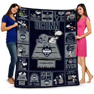 uconn huskies snoopy love blue quilt blanket best selling