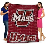 umass minutemen brick grid red quilt blanket best selling