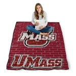 umass minutemen brick grid red quilt blanket best selling