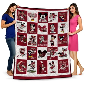 umass minutemen mickey mouse motif red white quilt blanket best selling