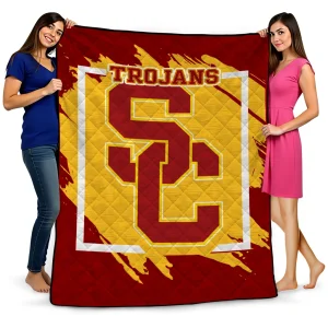 usc trojans block border red quilt blanket best selling