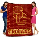 usc trojans brick grid red quilt blanket best selling
