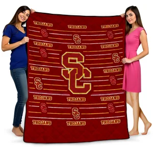 usc trojans handdrawn stripes red quilt blanket best selling