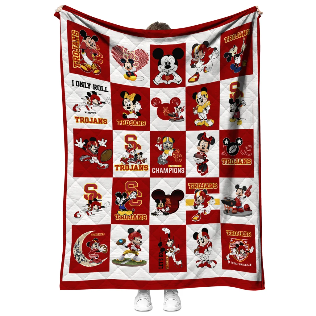 usc trojans mickey mouse motif red white quilt blanket fashion forward usc trojans mickey mouse motif red white quilt blanket fashion forward